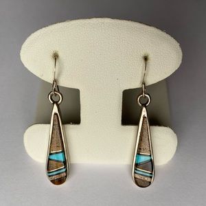 .925 Silver Turquoise Tiger Eye Semi-precious Stone Inlay Zion Utah Earrings